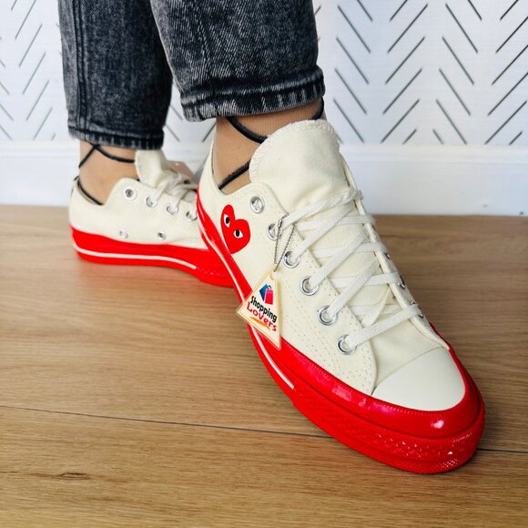 ⭐Converse Chuck 70 OX Comme Des Garçons Sz 7 Women Shoes Heart Beige Red A01796C - Picture 3 of 13